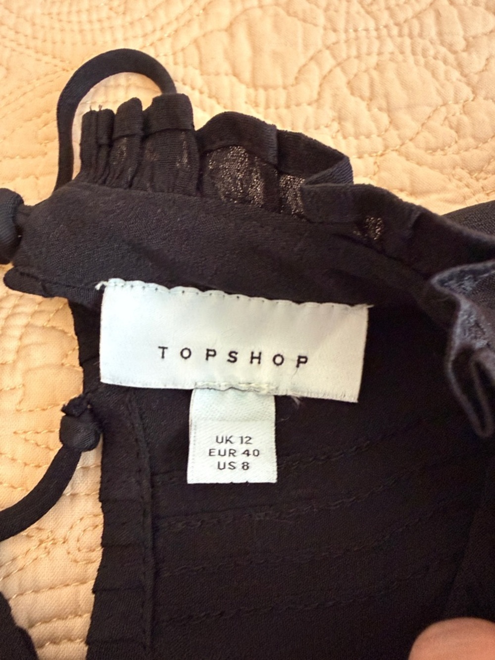 Topshop Black Long-Sleeve Lace Trim Pintuck Dress with zip up side. - Picture 9 of 12